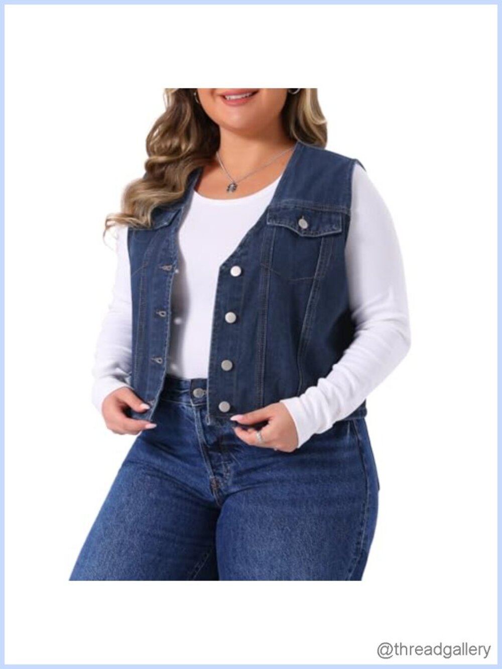 Plus Size Denim Vest Sleeveless V Neck Button Down Casual Jean Waistcoat